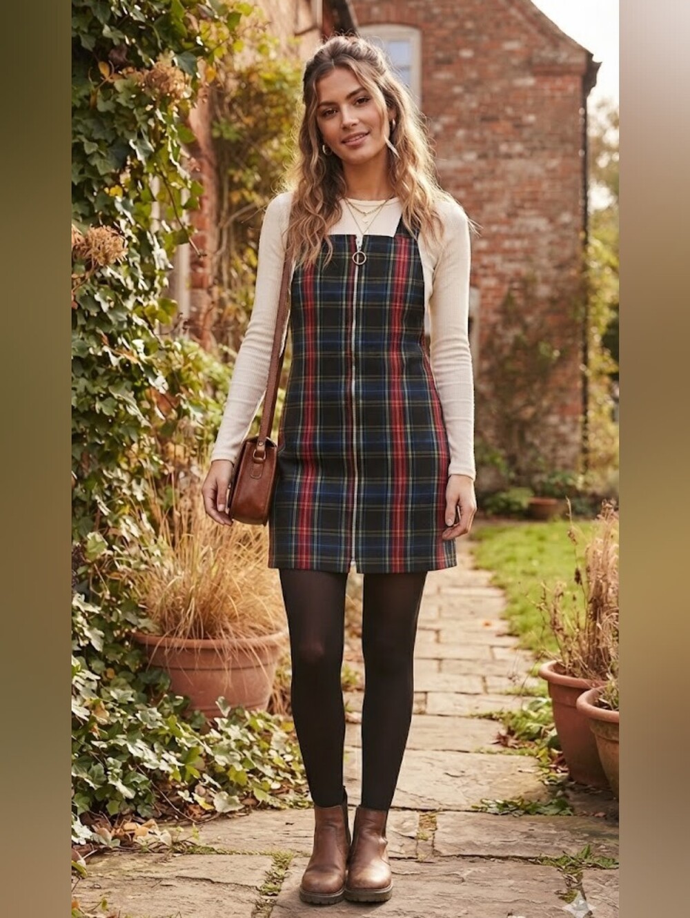 Y2K Plaid 90s Style Plaid Mini Dress Preppy Academia Clueless Pinafore